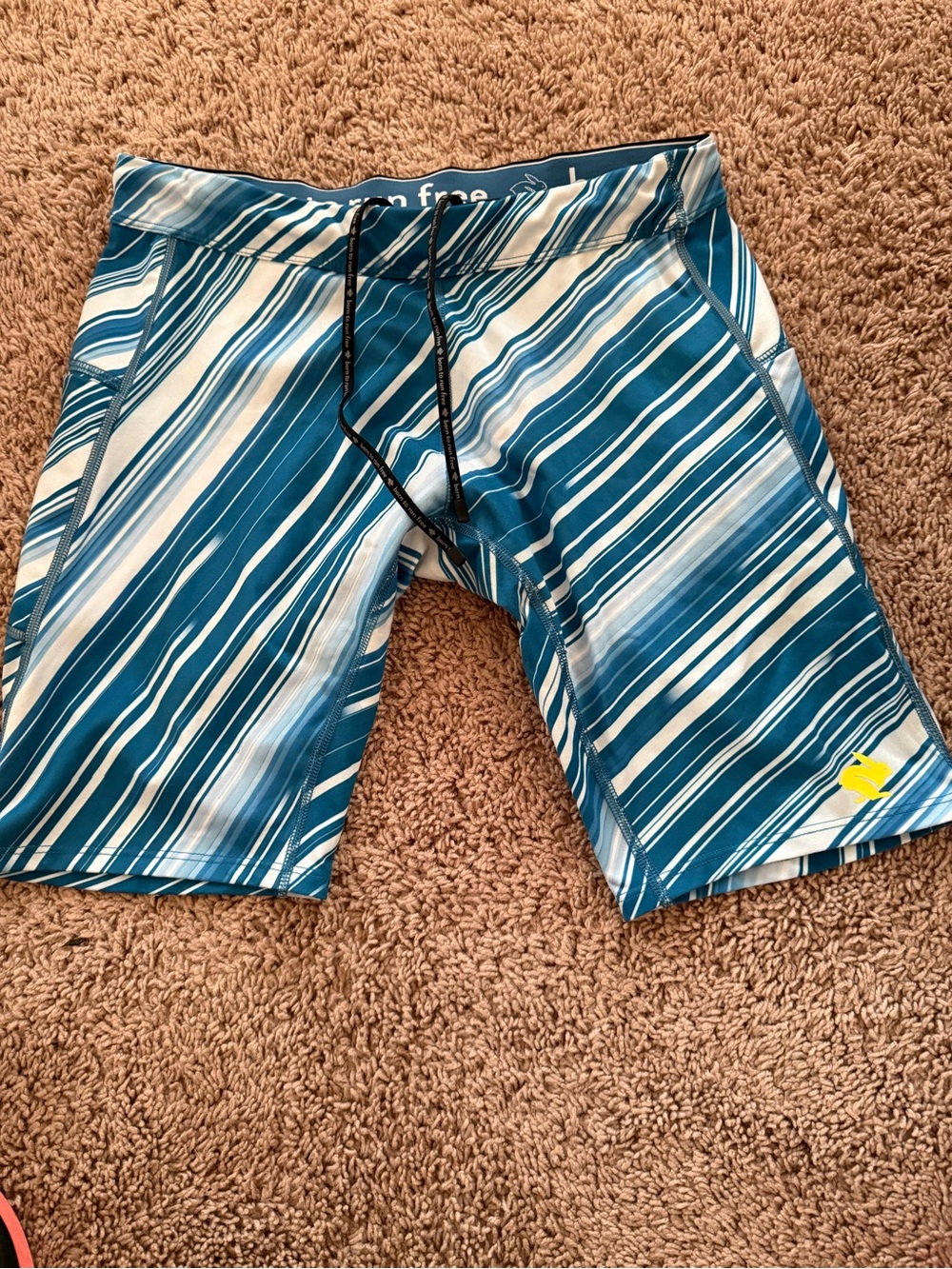 Men's Teal and White Striped Swim Rash Guard Shorts